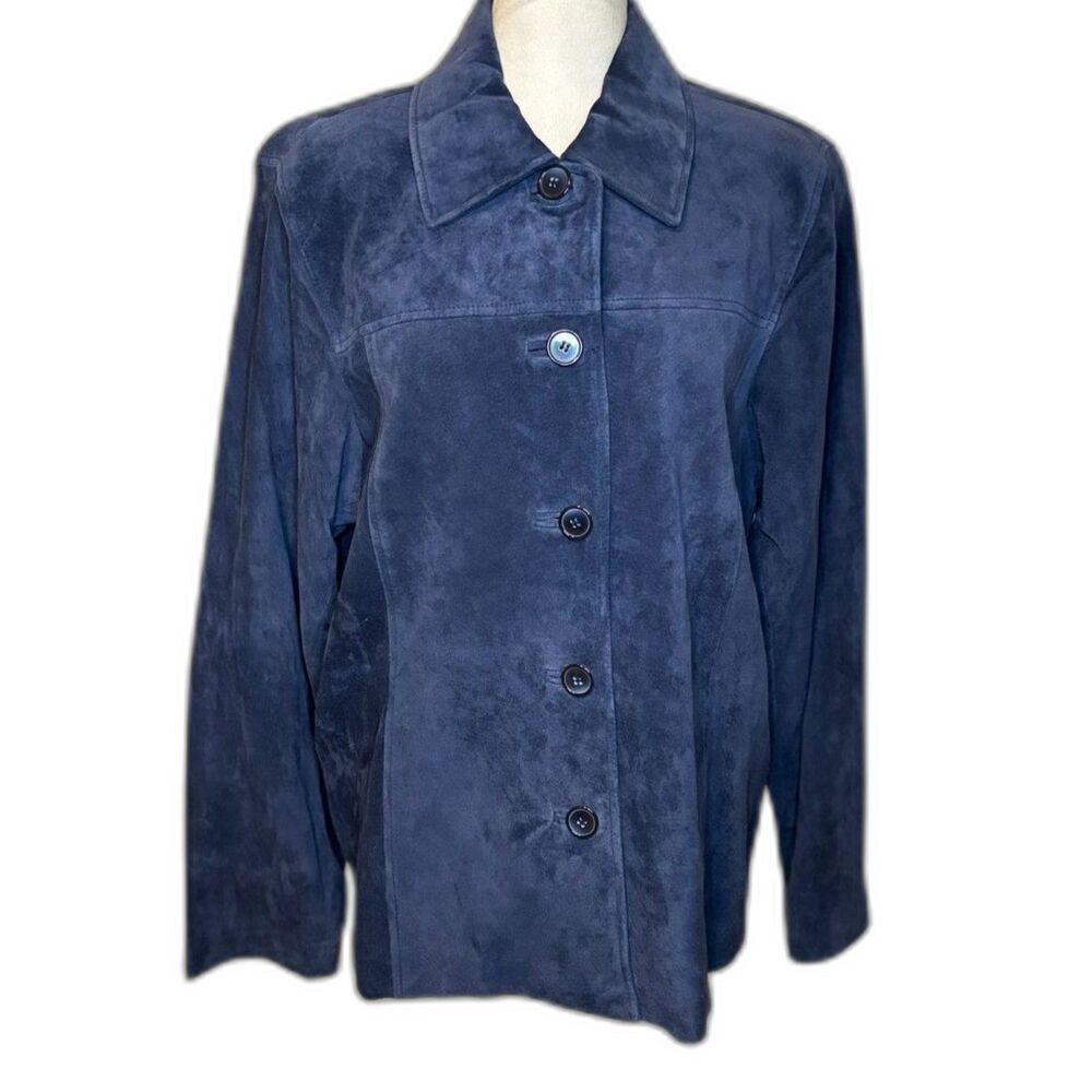 LA Studio Women's Designer Blue Suede Button Up Jacket NWT